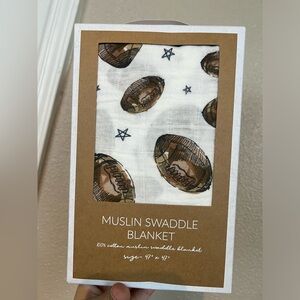 Mud Pie Baby Boy Football Cotton Muslin Swaddle Blanket In Gift Box 47” X 47”